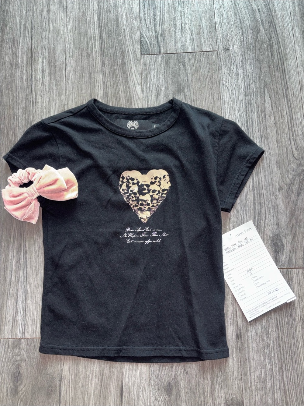 SHE Darc Skull Heart Pink & Black Sample Tee, Rare + Matching Scrunchie, Small